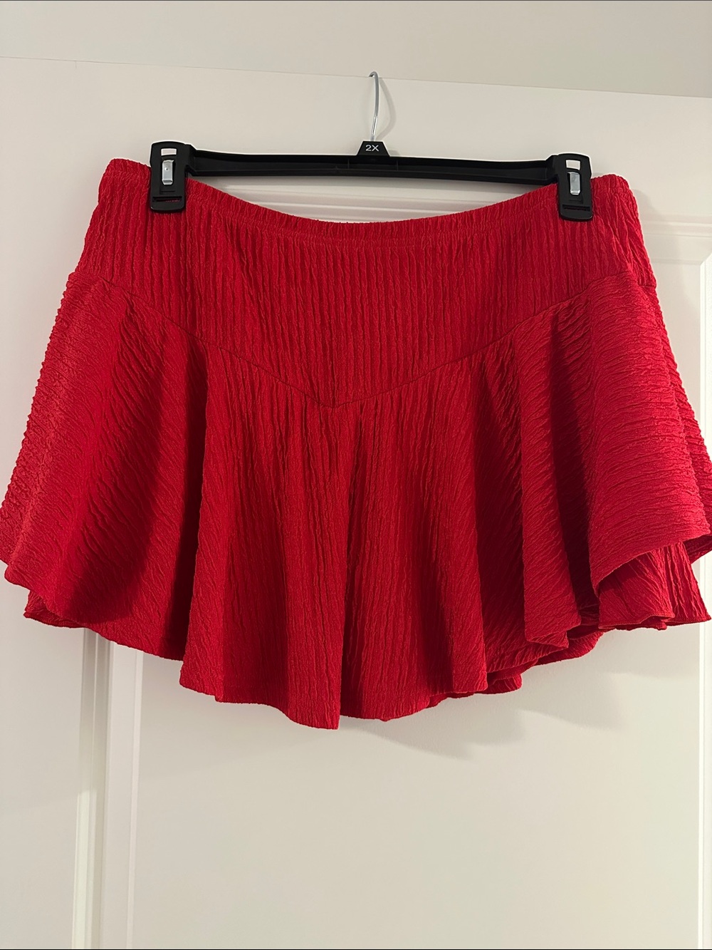 Shein Curve - Red Textured Flared Skirt